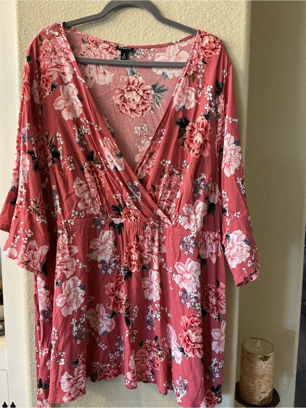 Floral Surplice Torrid Babydoll in Dusty Rose Pink 3X - Picture 4 of 4